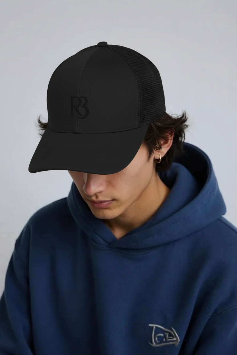 Eco-Friendly Black Mesh R3 Cap – Black on Black R3 Hat with Adjustable Fit