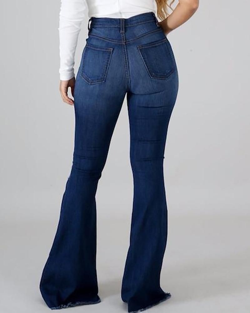 R3 New High Waist Ripped Flared stretch Jeans For Women  Denim - R3ceived
