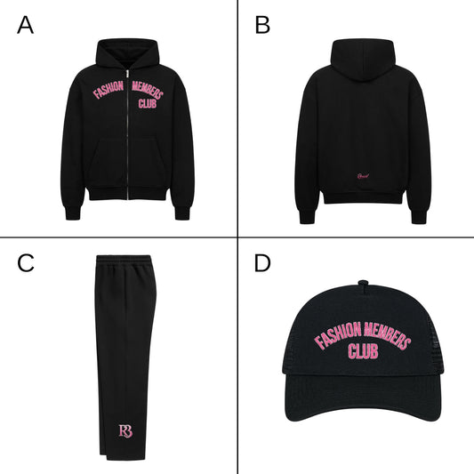 R3CEIVED Fashion Members Club – Silver/Pink Signature Combo Set (Hoodie, Sweatpants & Cap)