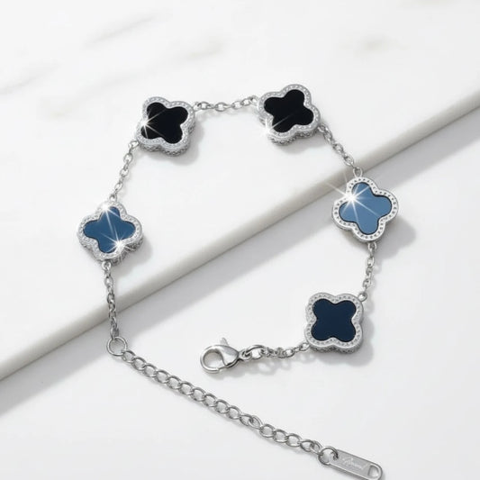 R3CEIVED 5-Clover Bracelet – Silver Black Edition