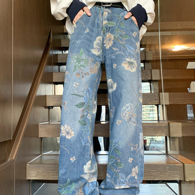 R3, Fashion members club flower printed jeans for men,
