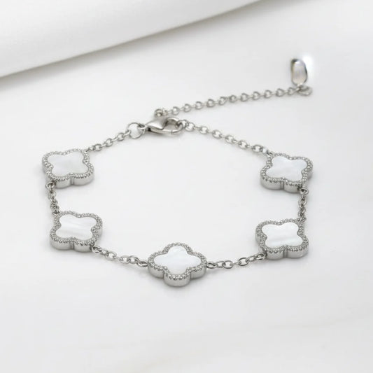 R3CEIVED 5-Clover Bracelet – Silver White Edition
