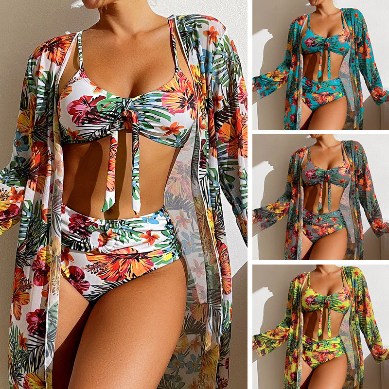 R3 Long top split three piece printed sexy swimsuit ,women's bikini - R3ceived