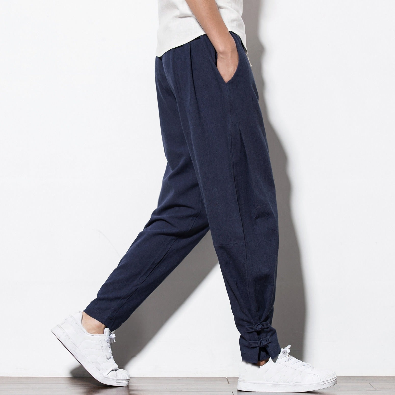 R3, Fashion members club cotton linen buttoned pants for men - R3ceived
