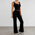 Women's black sleeveless slim fit knitted top and long pants Back to balance set