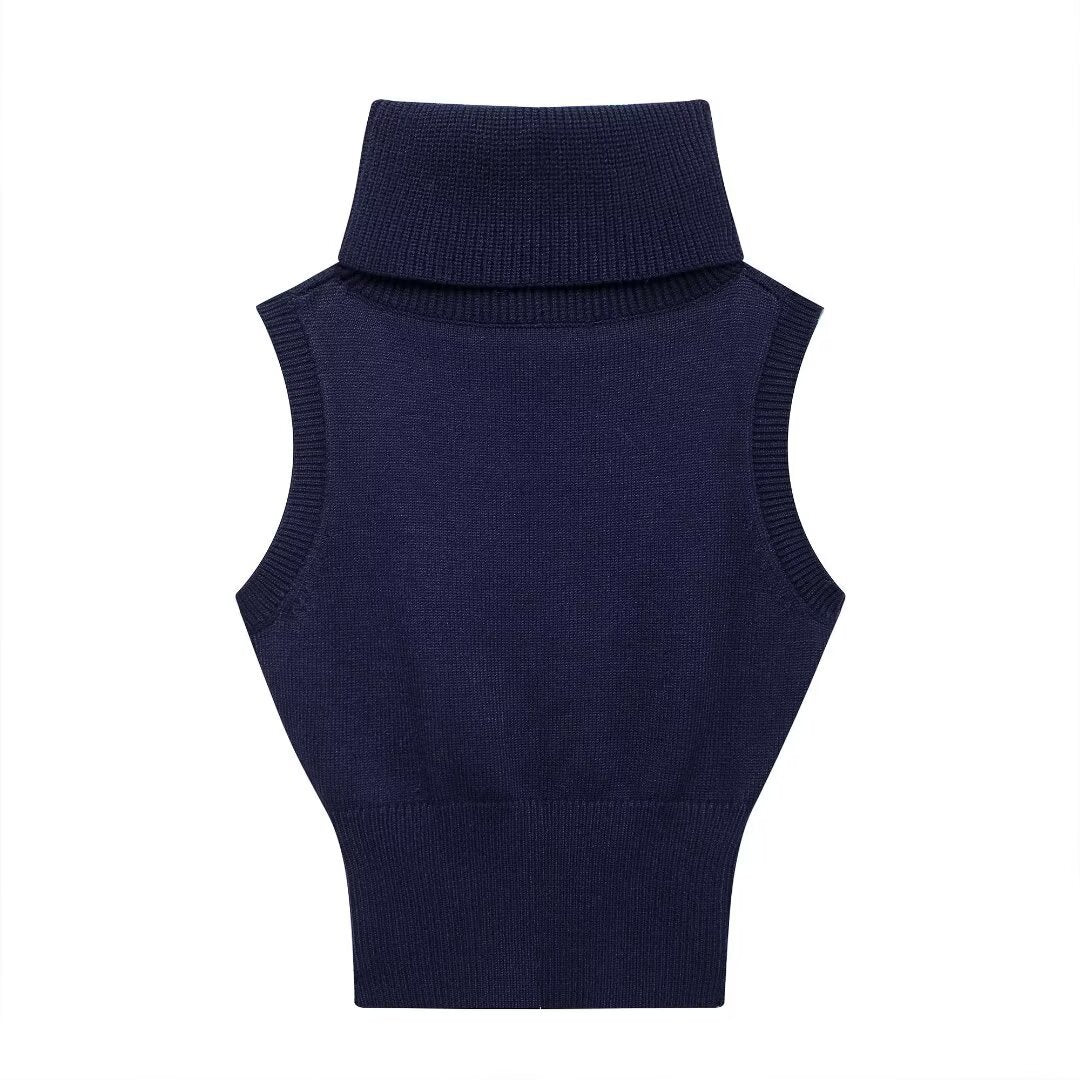 R3, Fashion members club high neck sleevelessslim fit short knitted vest for women - R3ceived