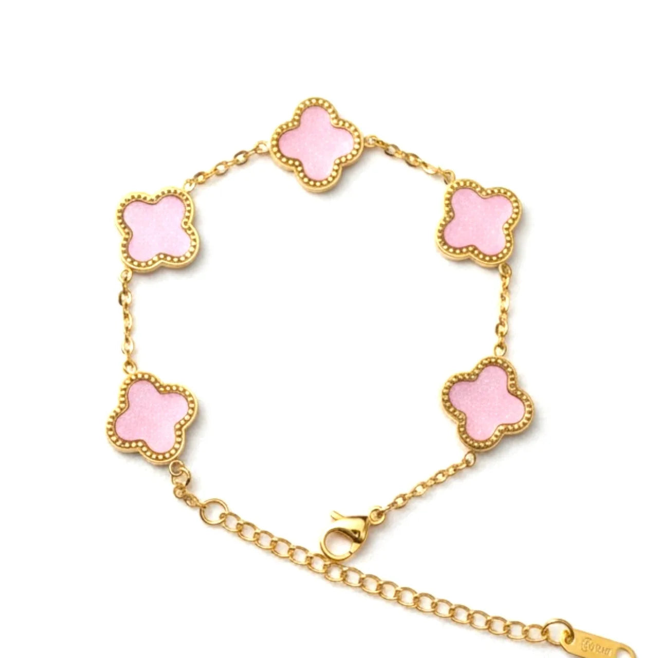 R3CEIVED Lucky Klavertje Armband – Roze Editie (18K Verguld)