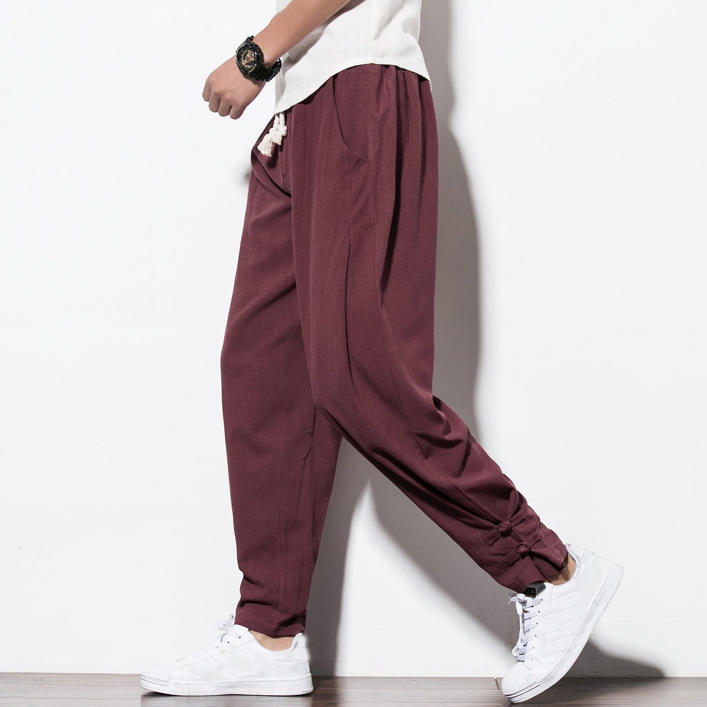 R3, Fashion members club cotton linen buttoned pants for men - R3ceived