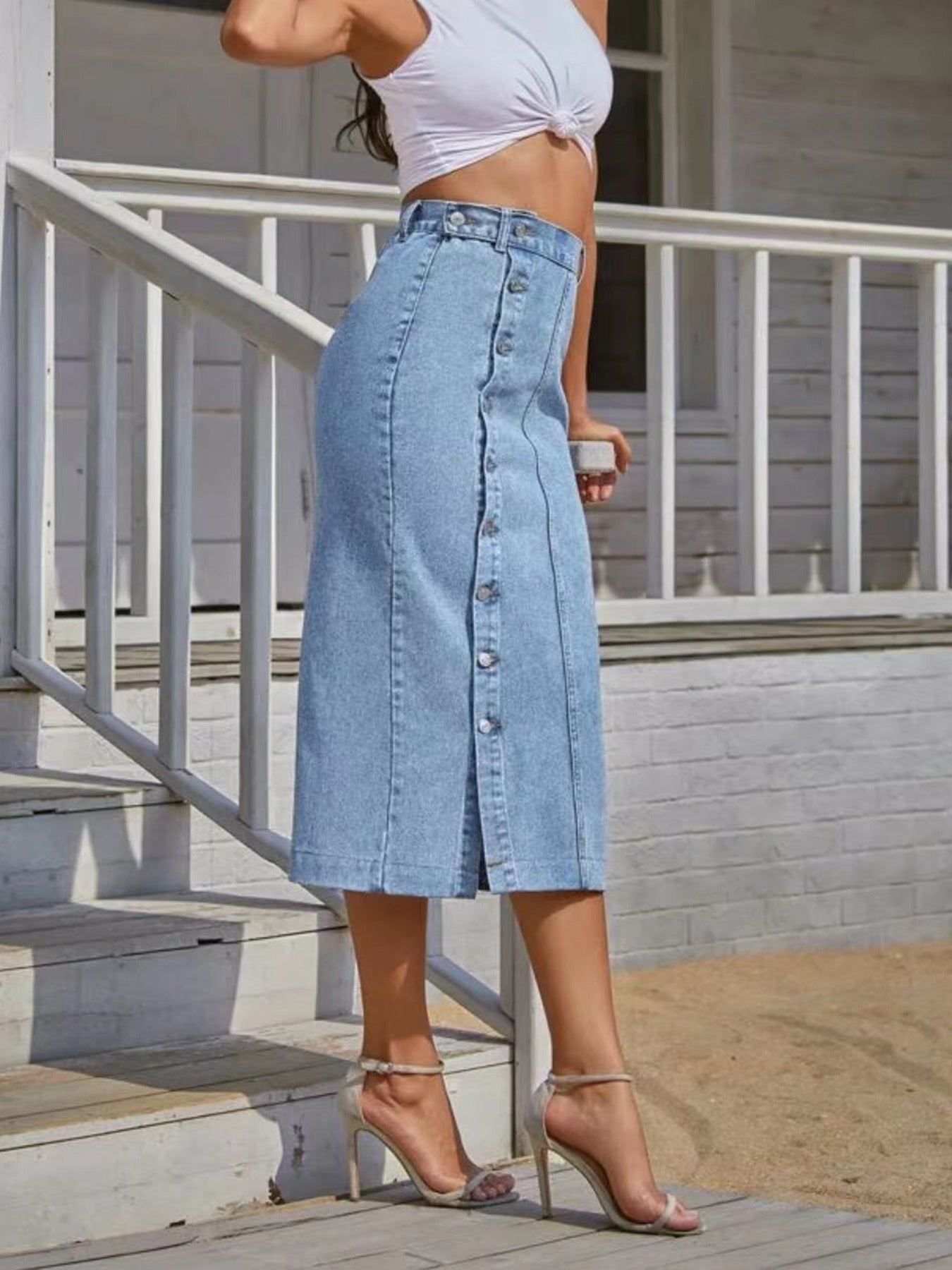 R3 Summer  Women's Button high waist Denim Skirt R3ceived - R3ceived