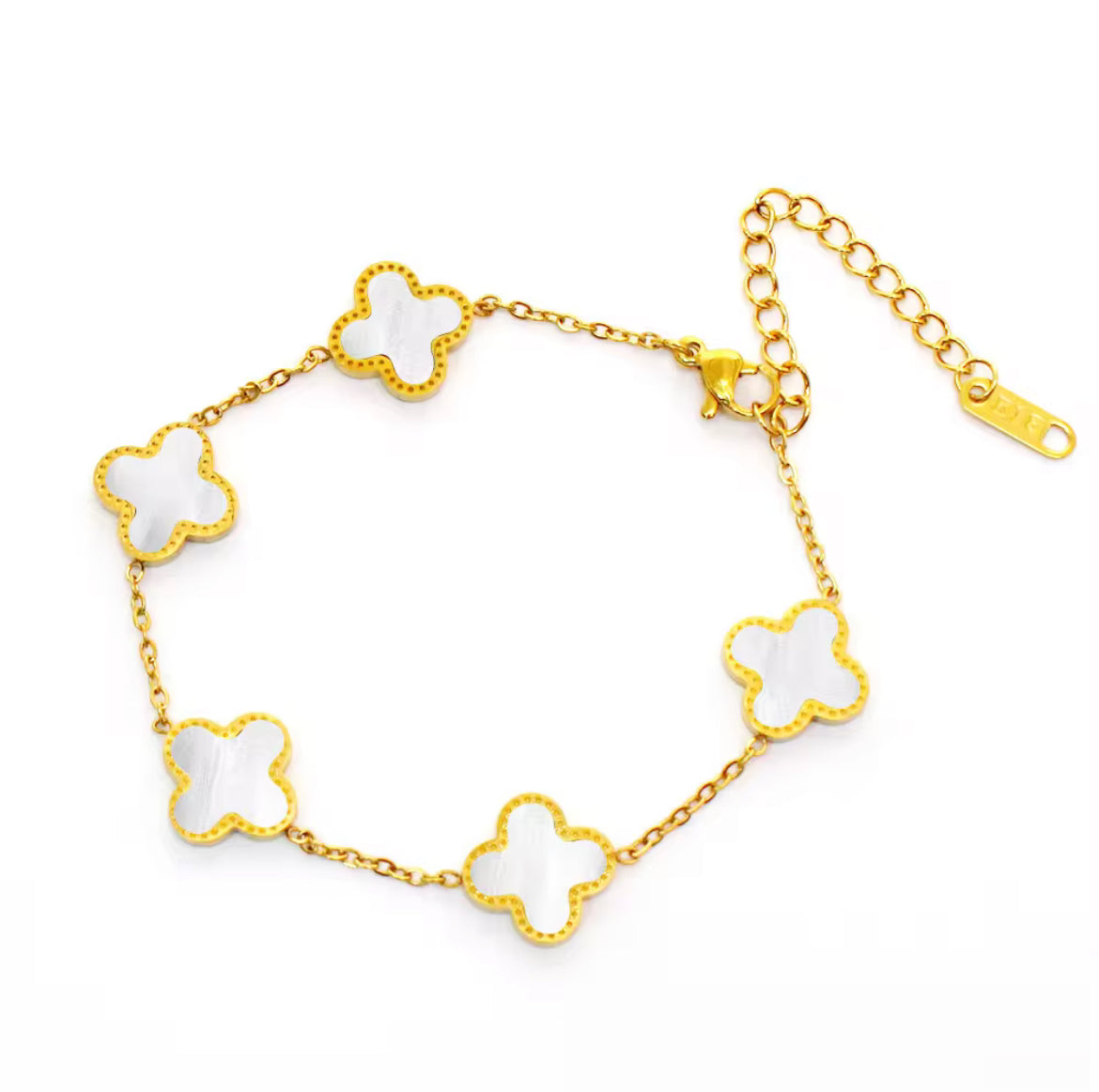 R3CEIVED Lucky Klaver Armband – Goud Witte Editie (18K Verguld)