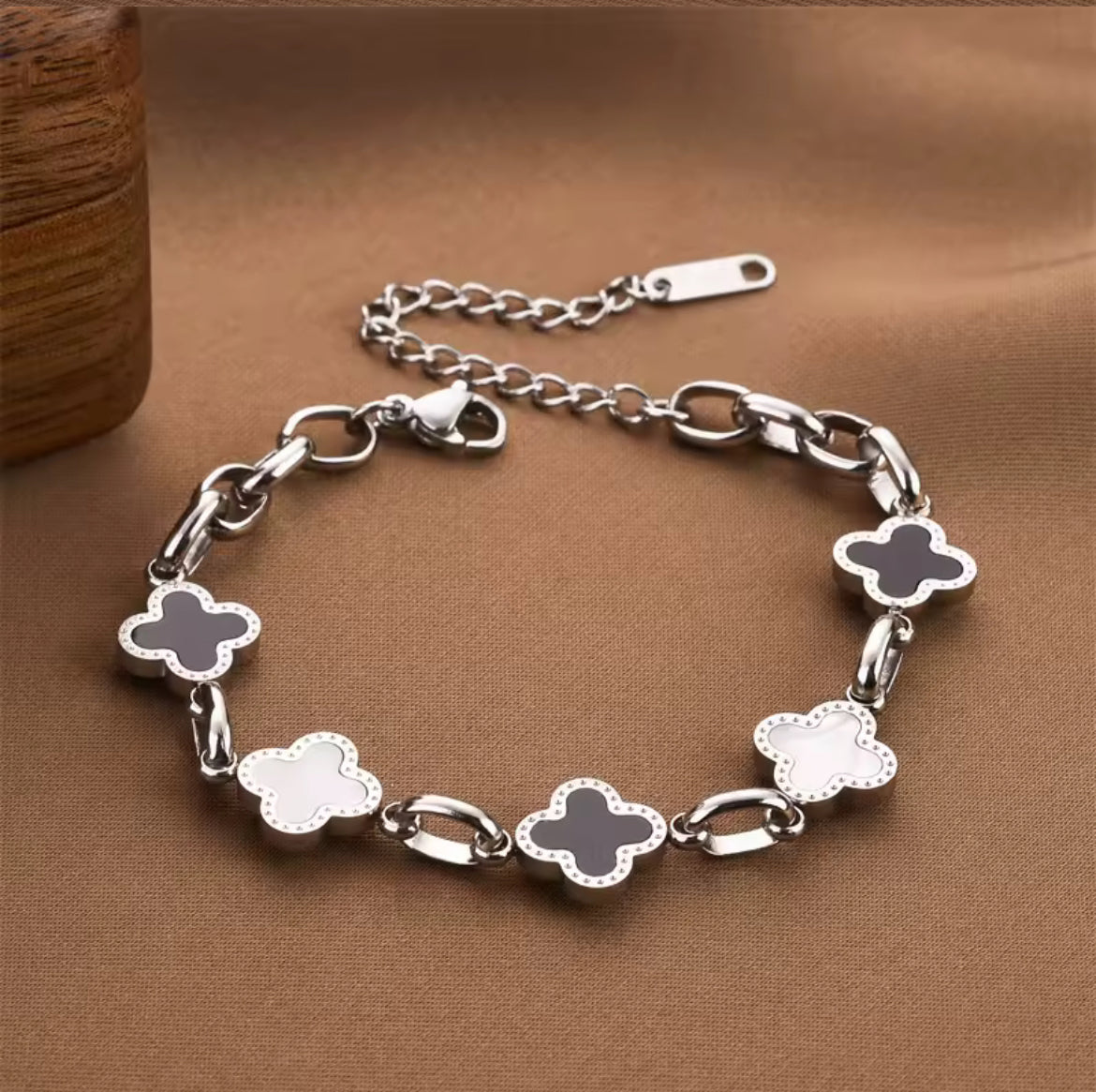 ONTVANGEN - geluk Op Jouw risico Zilver Klavertjevier 's nachts Armband