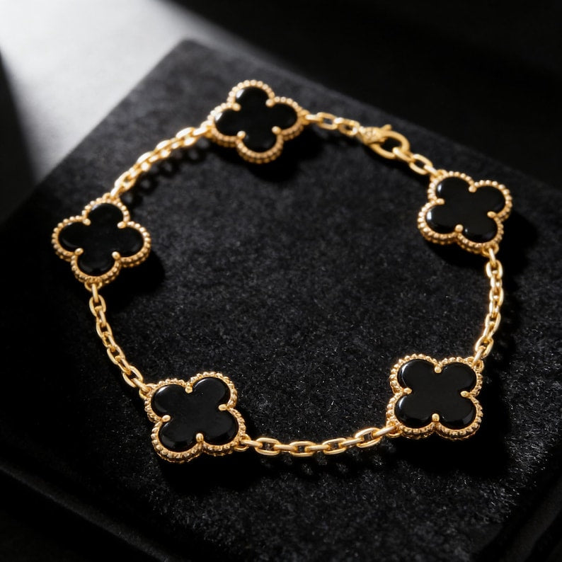 ONTVANGEN 1-Klaver Armband – Goud Zwarte Editie (18K Verguld)