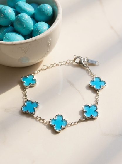 R3CEIVED 1-Clover Bracelet – Silver Sky Blue Edition (Stainless Steel)