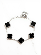 R3CEIVED Lucky Klavertje Armband – Zilver Zwart Editie (Roestvrij staal)