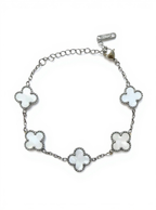 R3CEIVED Lucky Klaver Armband – Zilver Wit Editie (Roestvrij staal)