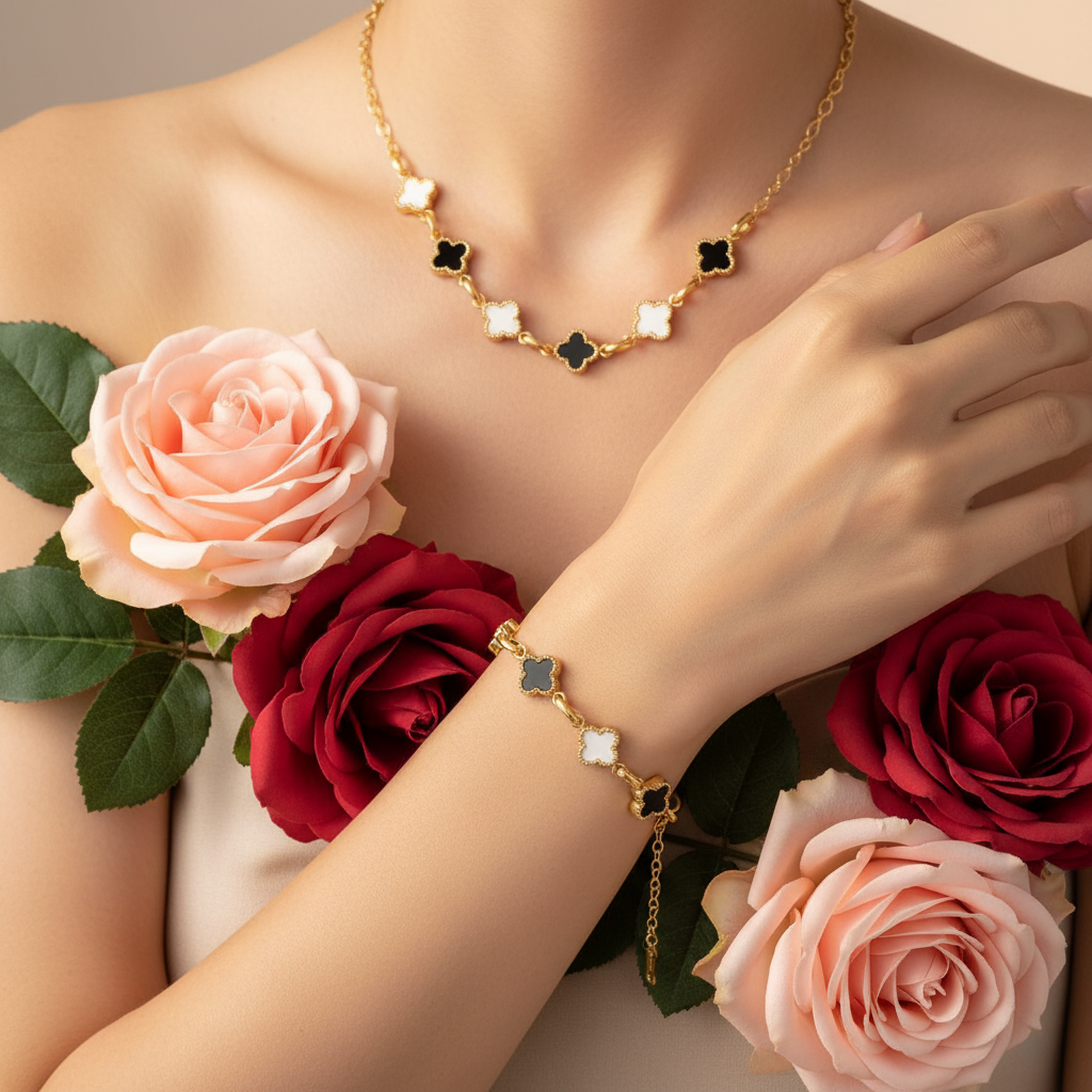 R3CEIVED — 18K Gold Plated Clover at night Bracelet