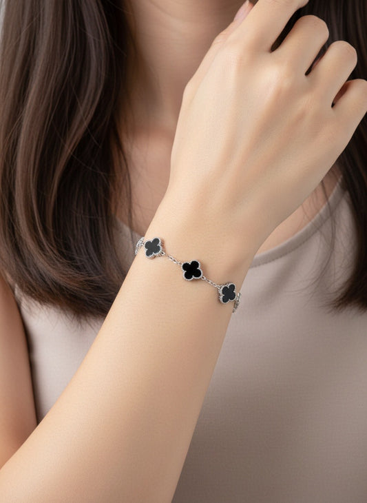 R3CEIVED 1-Clover Bracelet – Silver Black Edition (Stainless Steel)