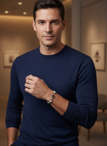 R3CEIVED — Silver Clover at night Bracelet