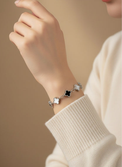 R3CEIVED — Silver Clover at night Bracelet