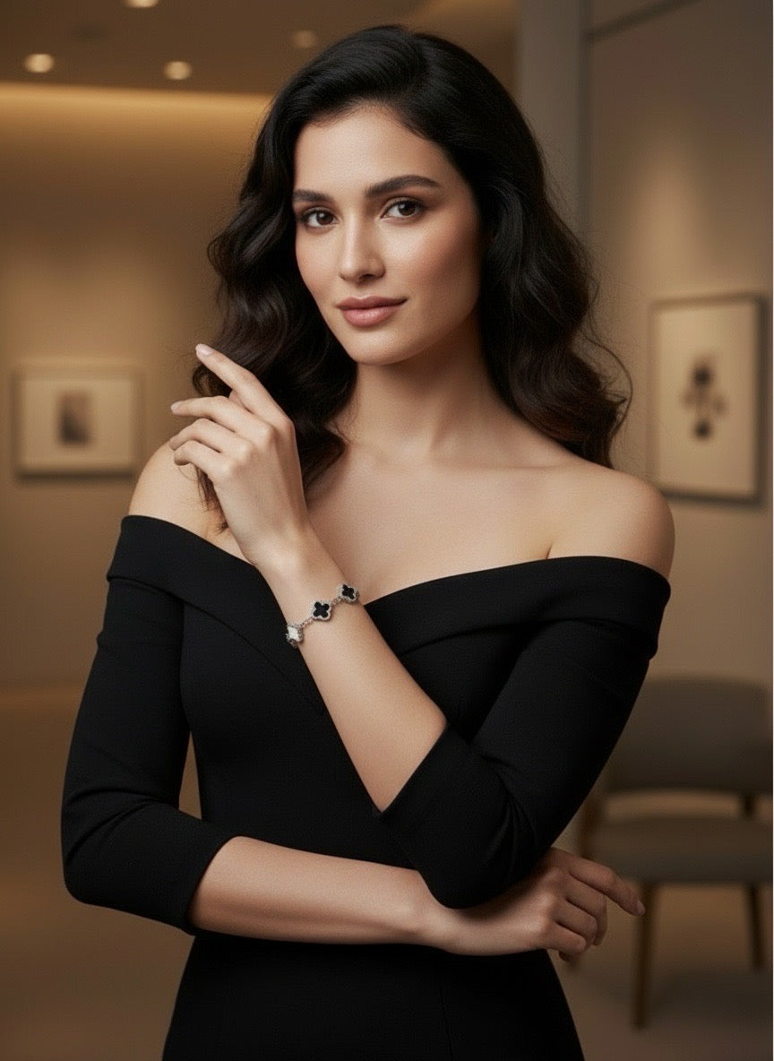 R3CEIVED — Silver Clover at night Bracelet