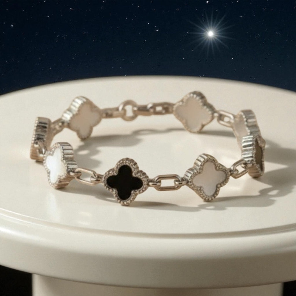 ONTVANGEN - geluk Op Jouw risico Zilver Klavertjevier 's nachts Armband