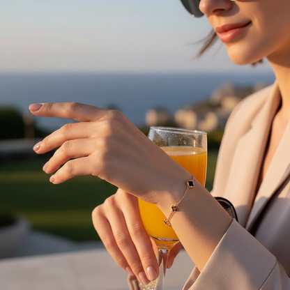 Lucky Five Clover Bracelet – Rose Gold / Black 🍀