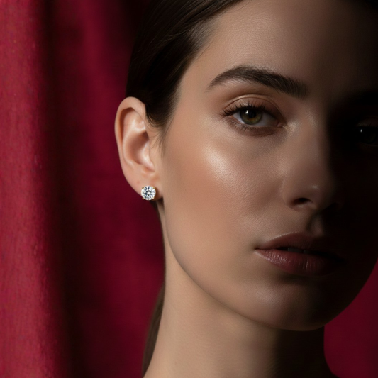 Crystal Diamond Studs — Gold Look