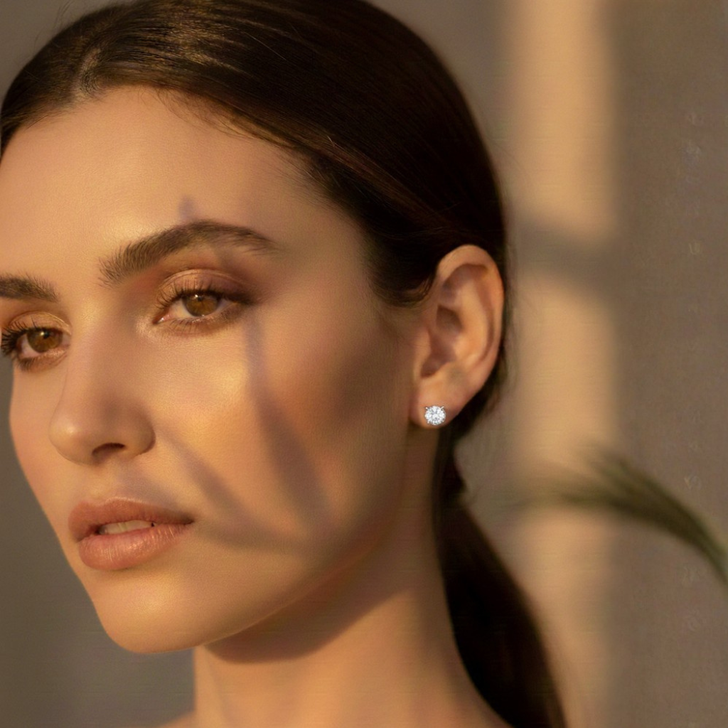 Crystal Diamond Studs — Silver