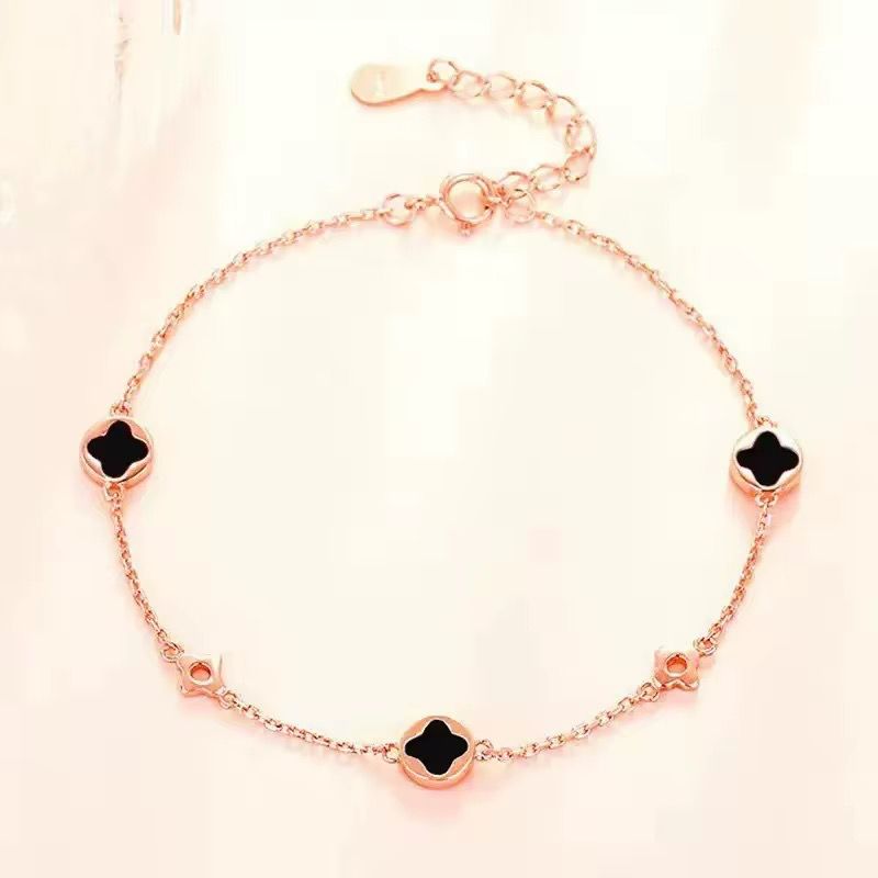 Klaver Vijf Armband – Roségoud / Zwart 🍀