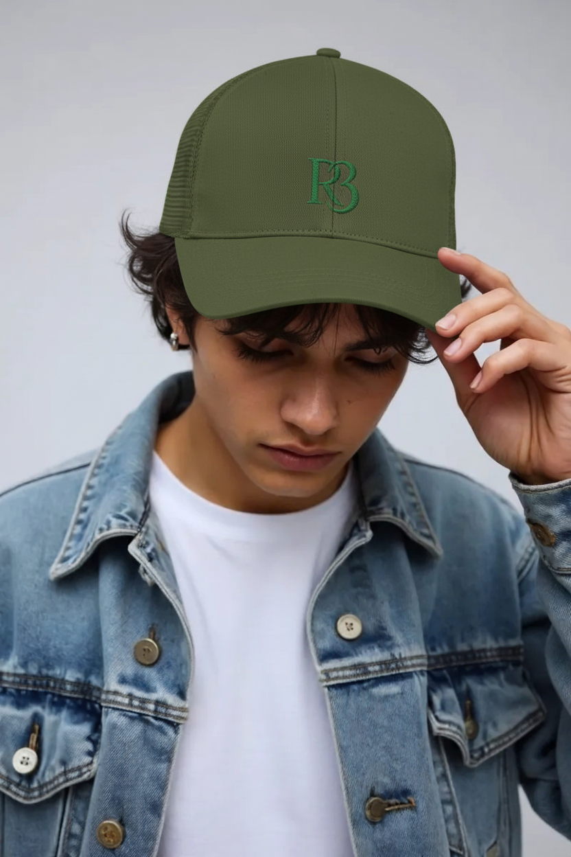 Olive Green Mesh Cap, green R3 Logo